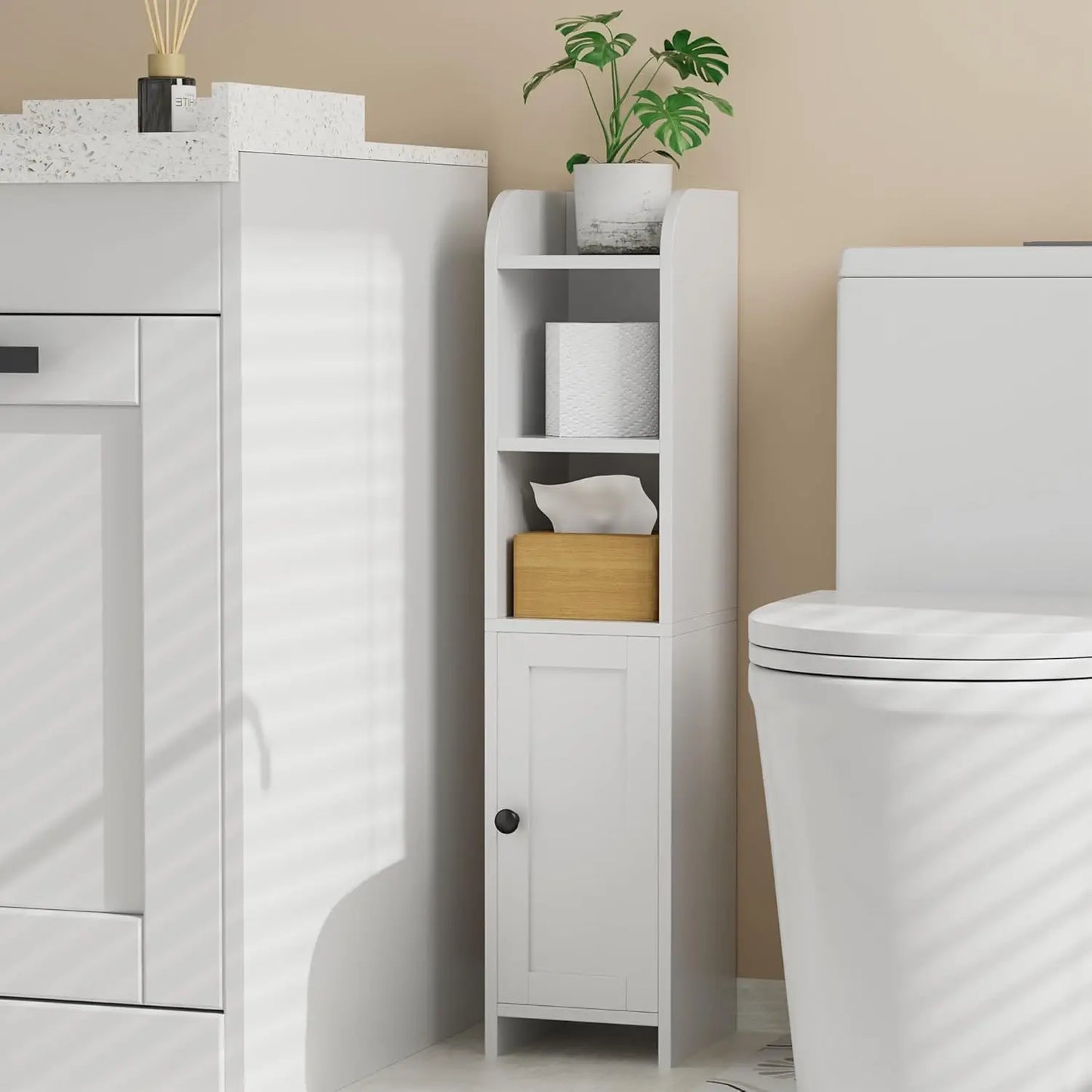 Bathroom Corner Storage Cabinet With Door Shelves Toilet Paper Stand