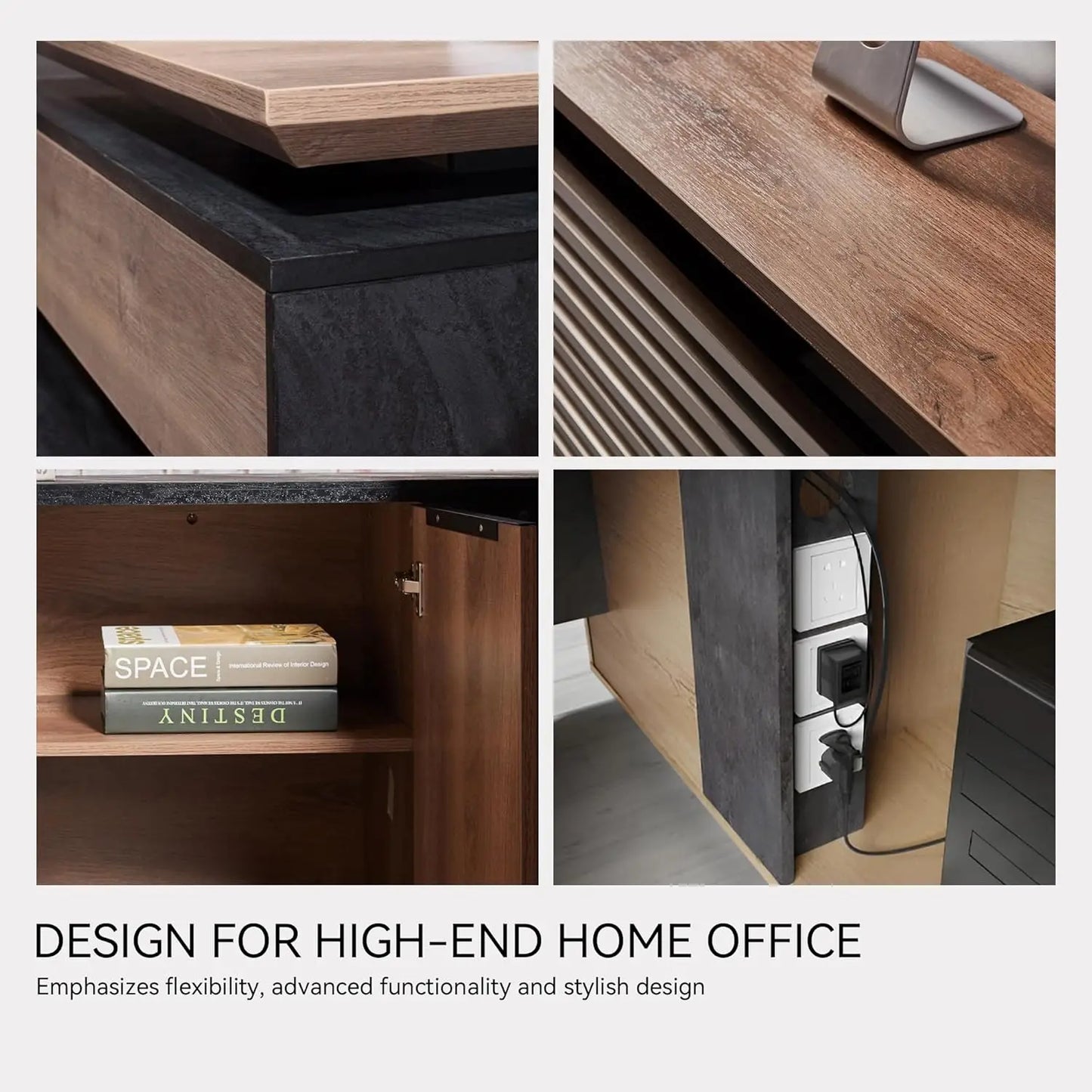 Adjustable Height L Shaped Executive Standing Desk With Drawers USB Ports