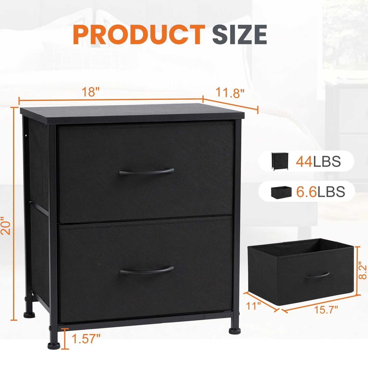 JHK Modern Nightstand With Fabric Drawers for Bedroom Storage Cabinet Furniture Multipurpose