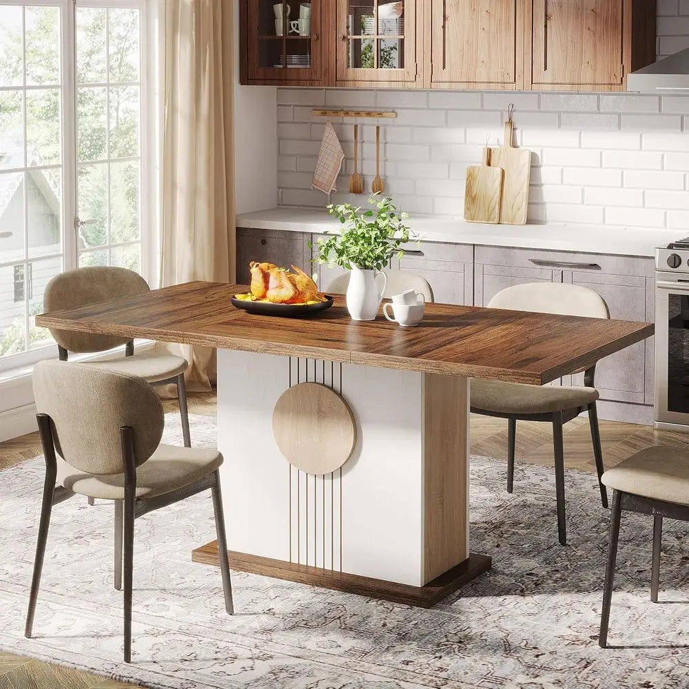 Farmhouse Oak Rectangular Dining Table for Kitchen and Dining Room