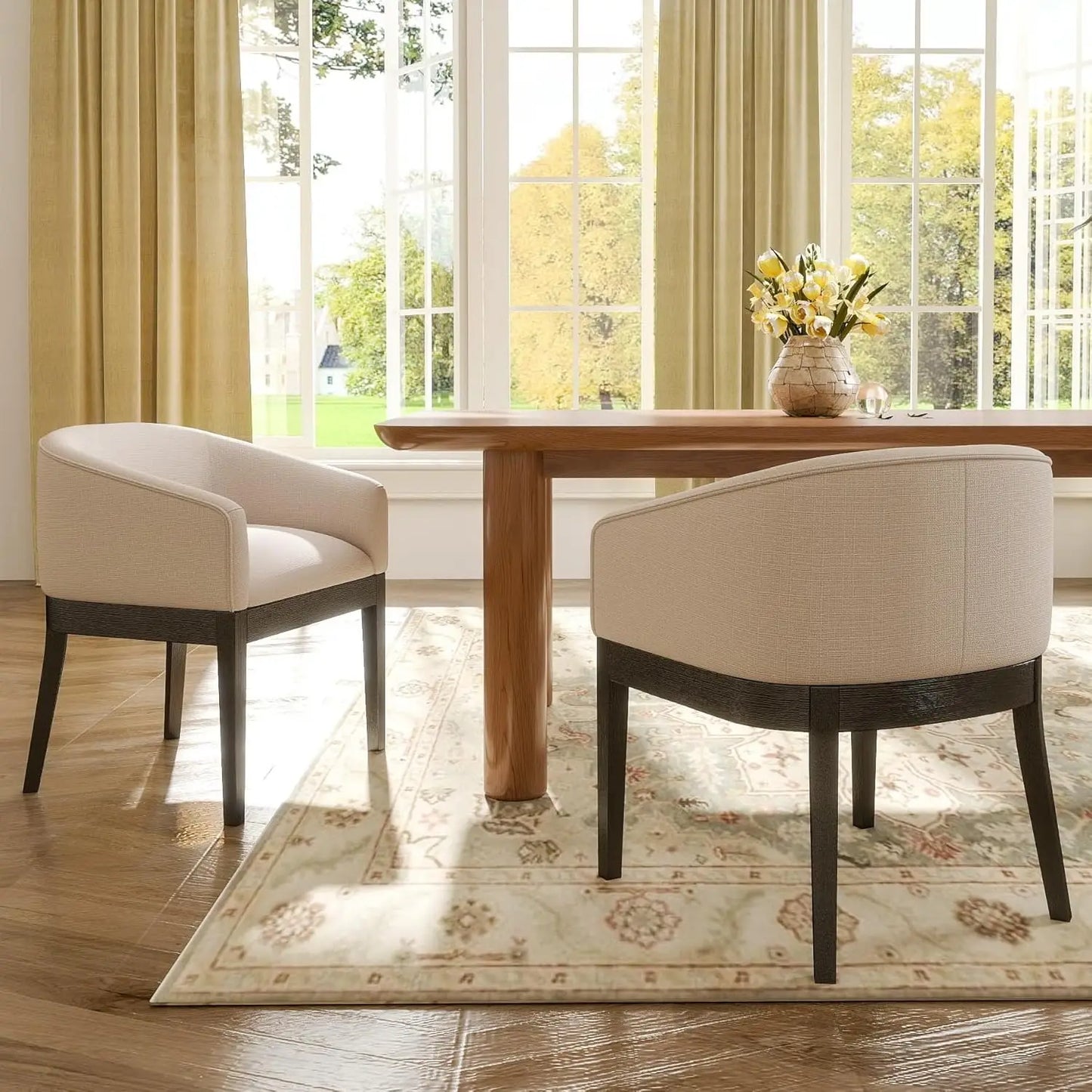 Mid Century Modern Linen Upholstered Dining Chairs Set Of 2