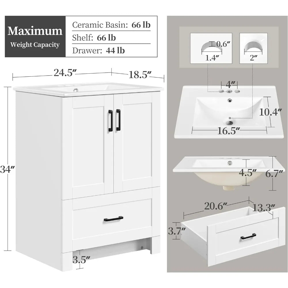 Bathroom Vanity With Ceramic Sink Cabinet Two Doors And Drawer