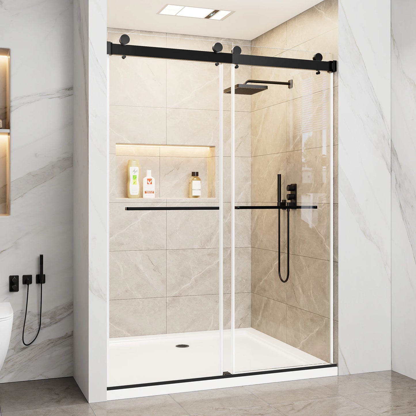 Sh.Kl Frameless Double Sliding Shower Door Tempered Glass