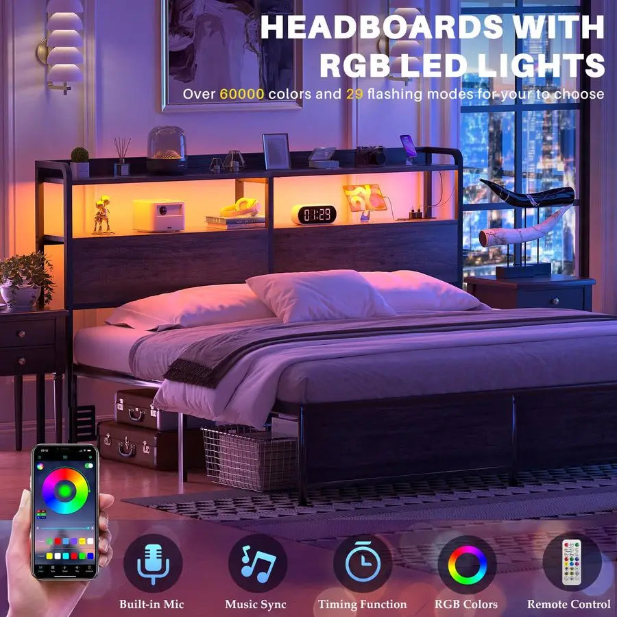 Headboard With USB Ports And LED Lighting For Bed Frame