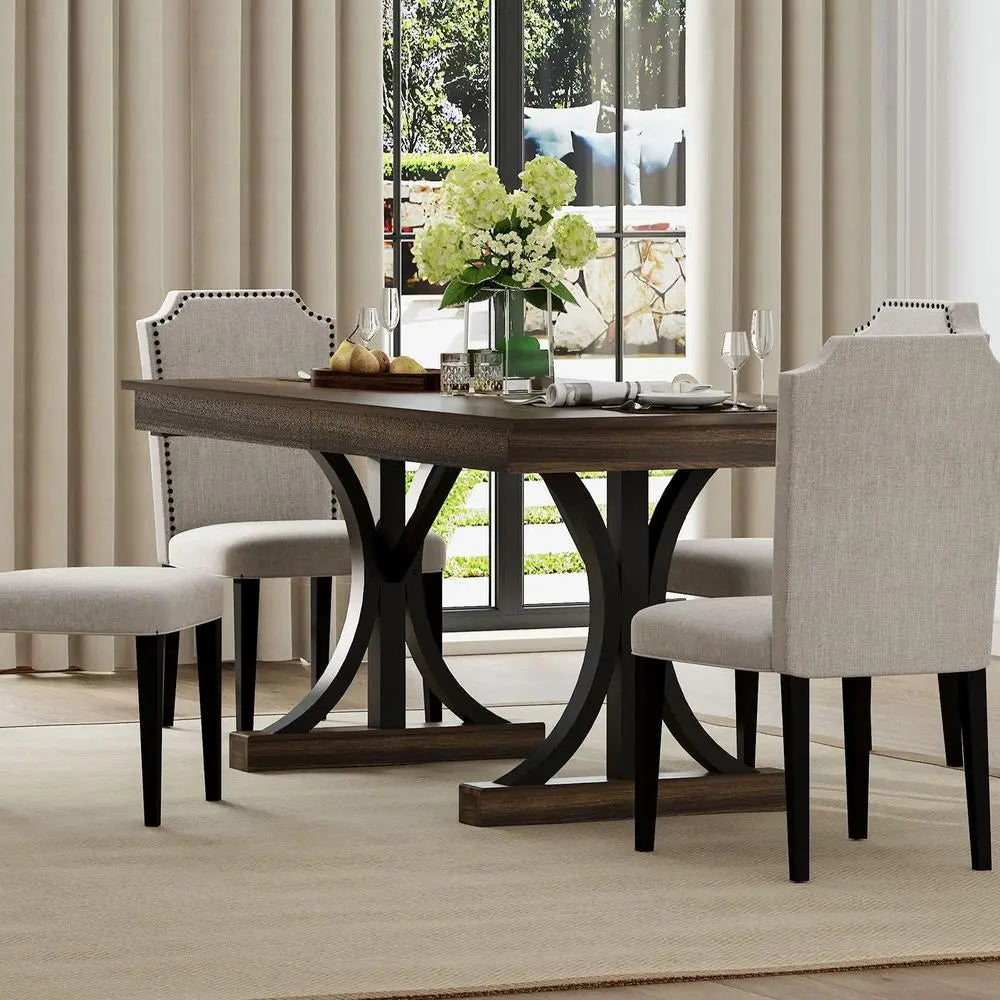 Wooden Dining Table For 6-8 With Double Pedestal Drawers