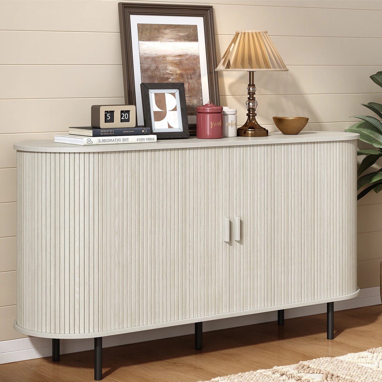 Wood Sideboard Buffet Cabinet With Adjustable Shelves Living Room