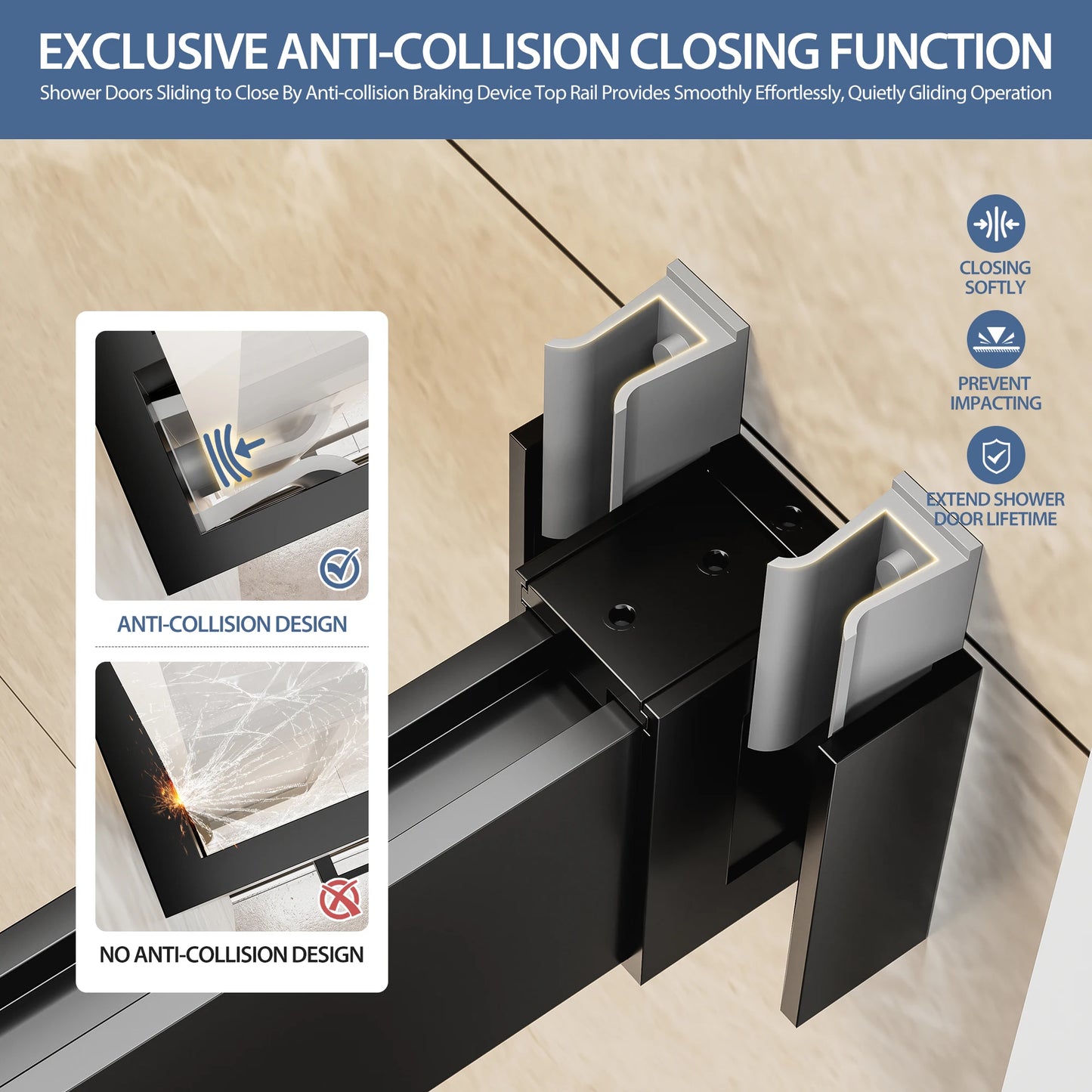 Sh.Kl Frameless Double Sliding Shower Door Tempered Glass