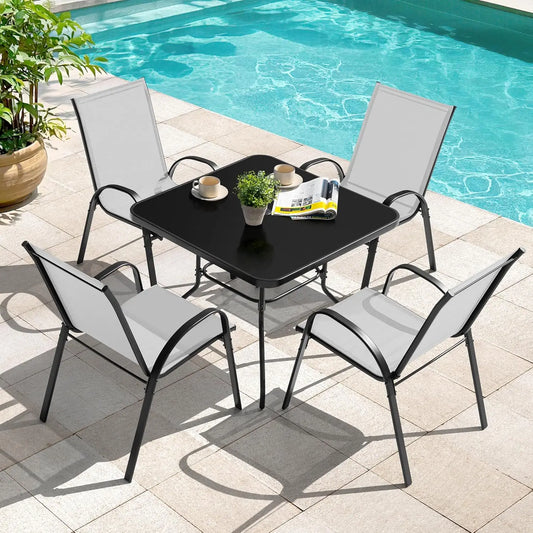 Patio Dining Set With Metal Table And Umbrella Hole