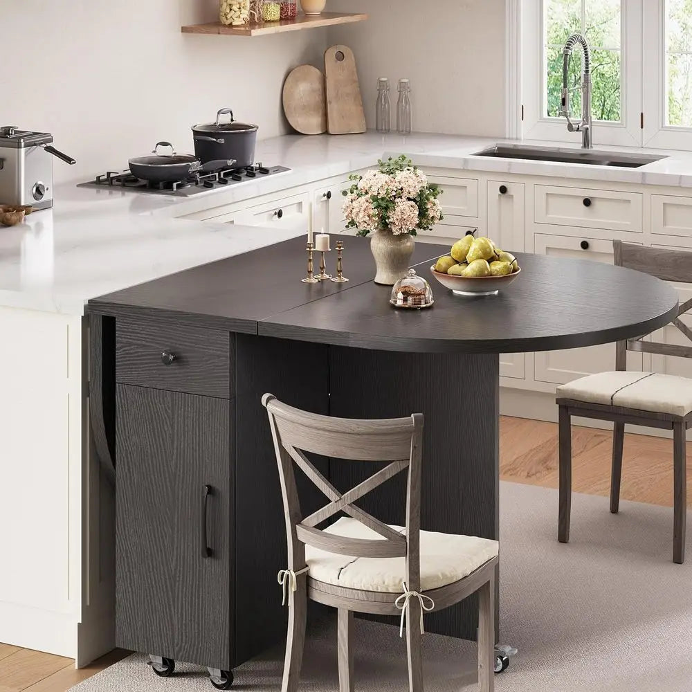 Space-Saving Foldable Dining Table For 4 With Storage Drawer