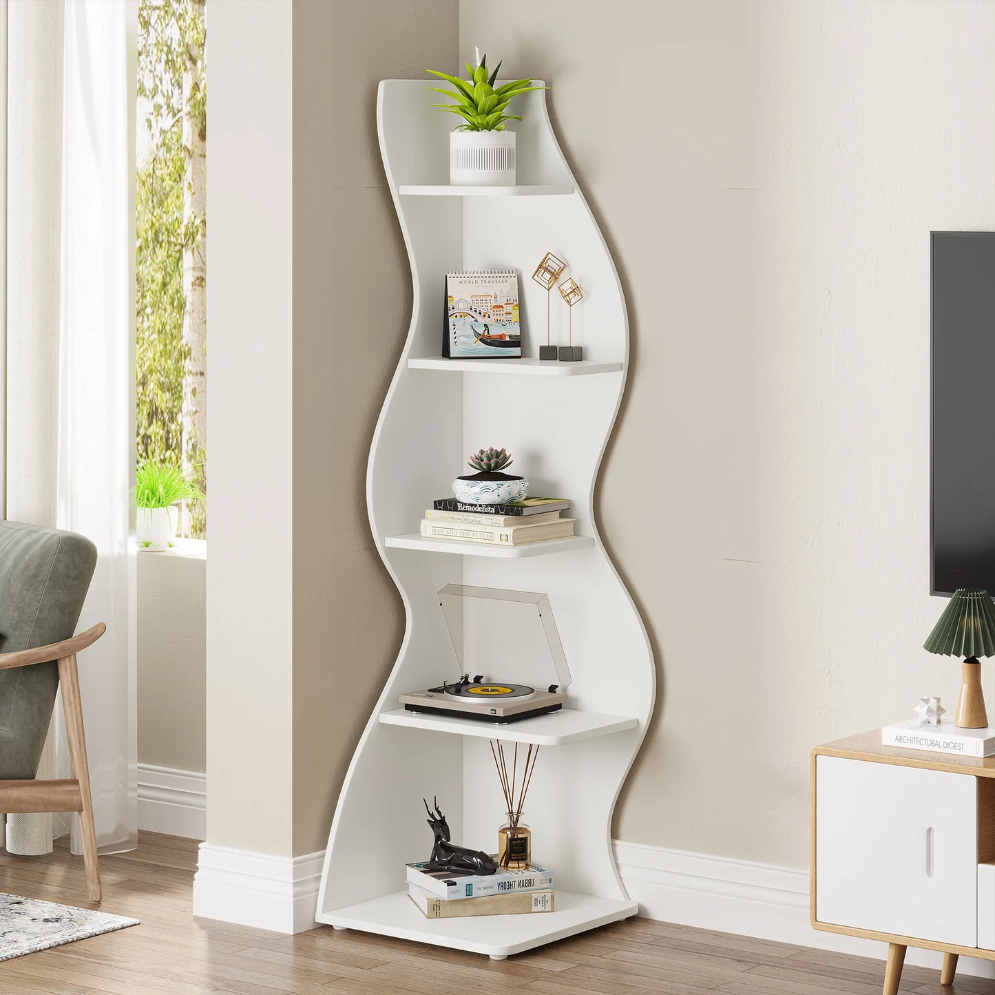 Tribesigns 5-Tier Corner Shelf Wall Bookshelf