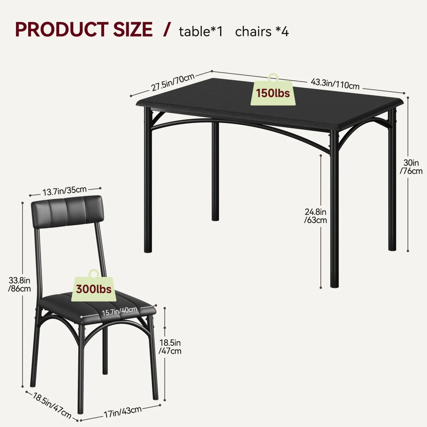 HiMISS Dining Room Set For Four With Upholstered Chairs