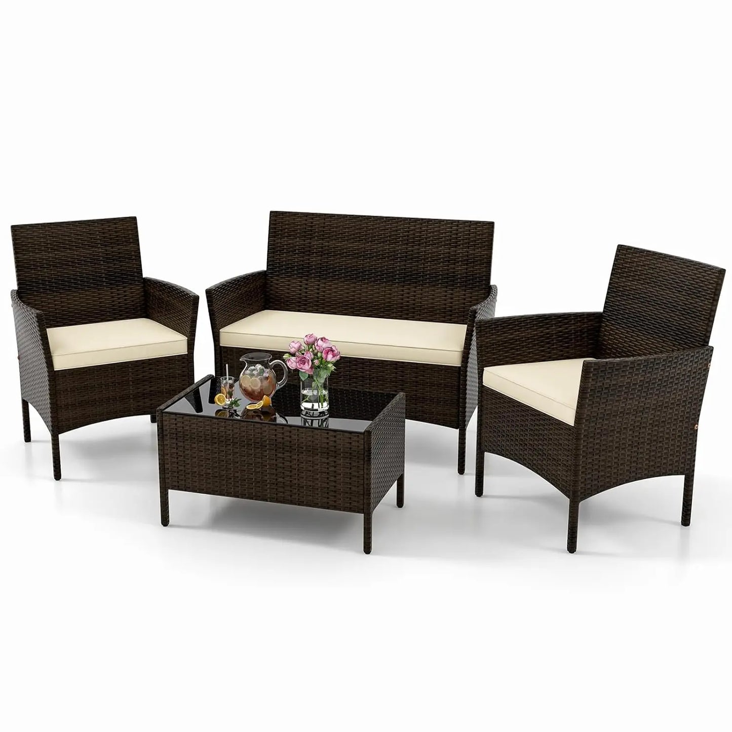 Outdoor Rattan Patio Furniture Set 4 Piece Wicker Conversation Set