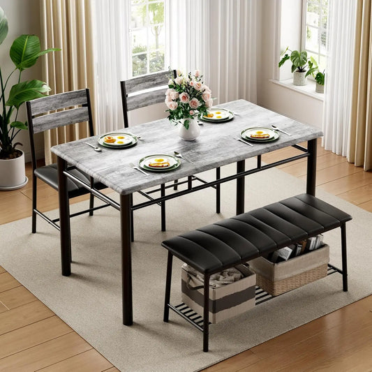 IRONCK Dining Table Set For Small Space With Upholstered Bench And 2 Chairs