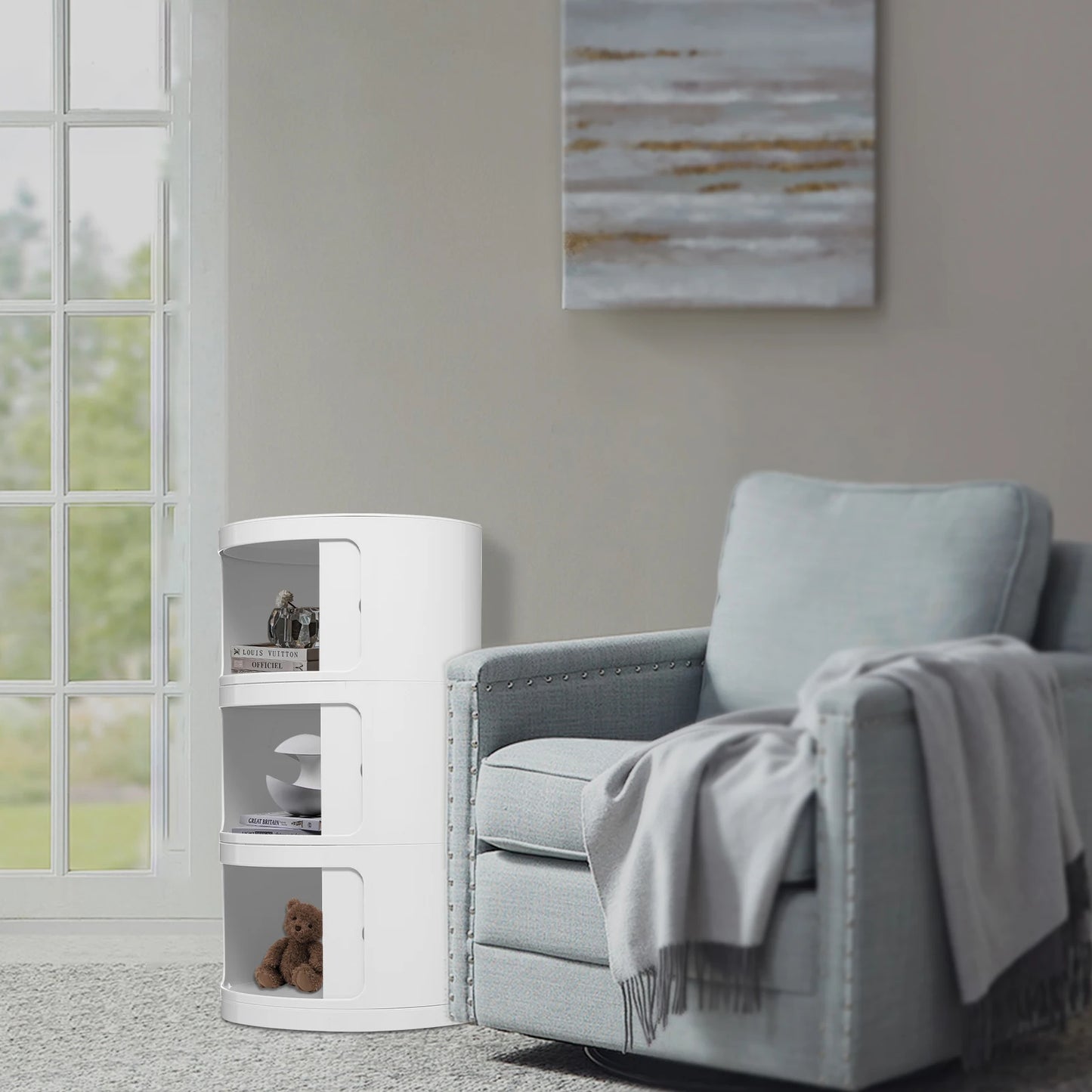 NONECN Round Bedside Cabinet With 3 Drawers Nightstand