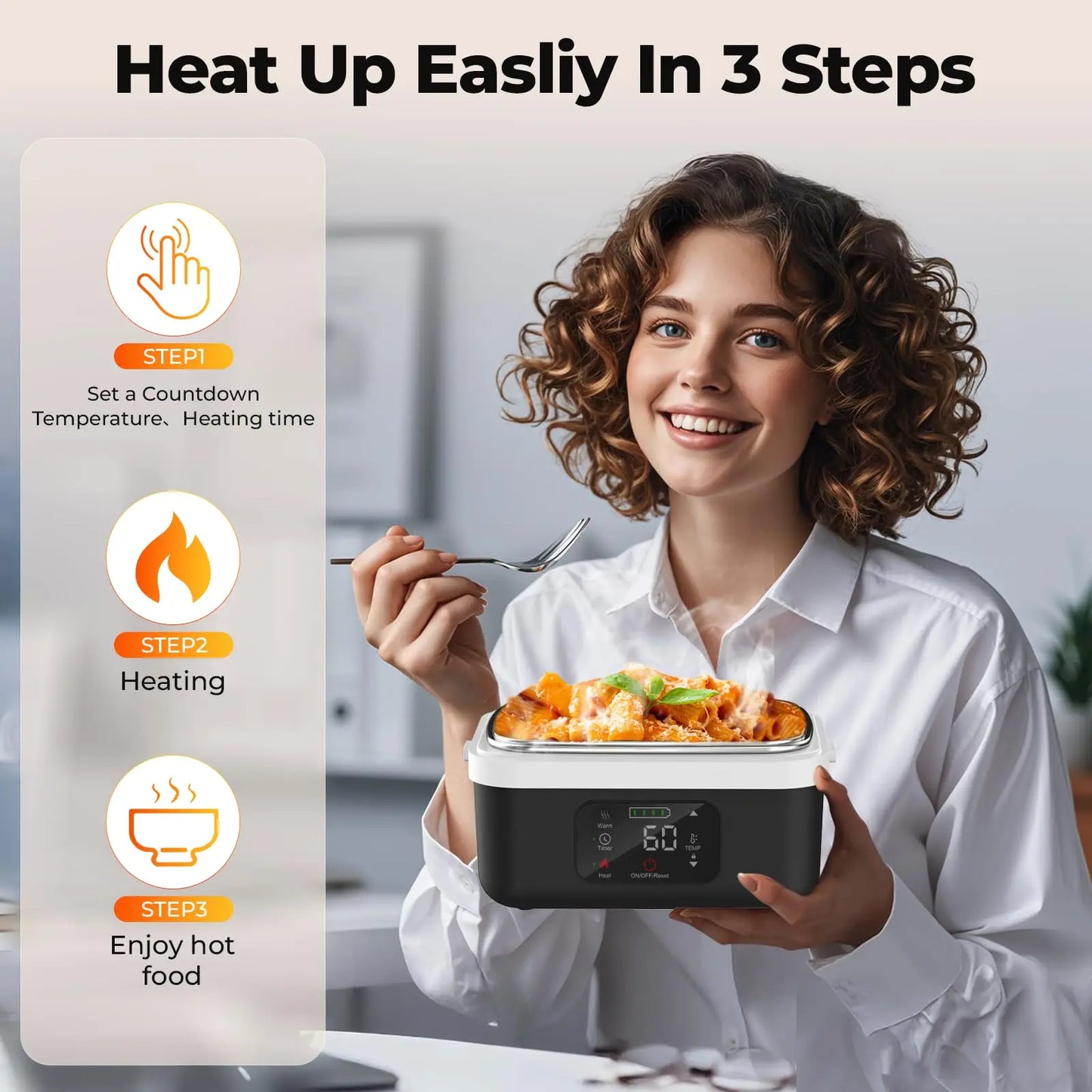 Wireless Electric Insulated Lunch Box Stainless Steel 8000mAh Battery 60W