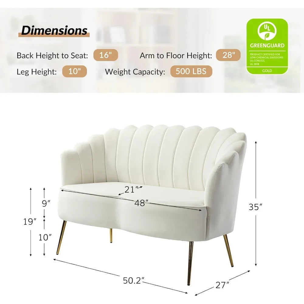 Modern Velvet Loveseat Sofa With Flower Back And Metal Legs