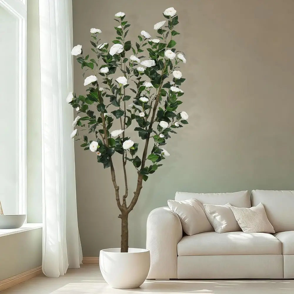 Tall Camellia Artificial Tree With Handcrafted Floral Decor Indoor Outdoor