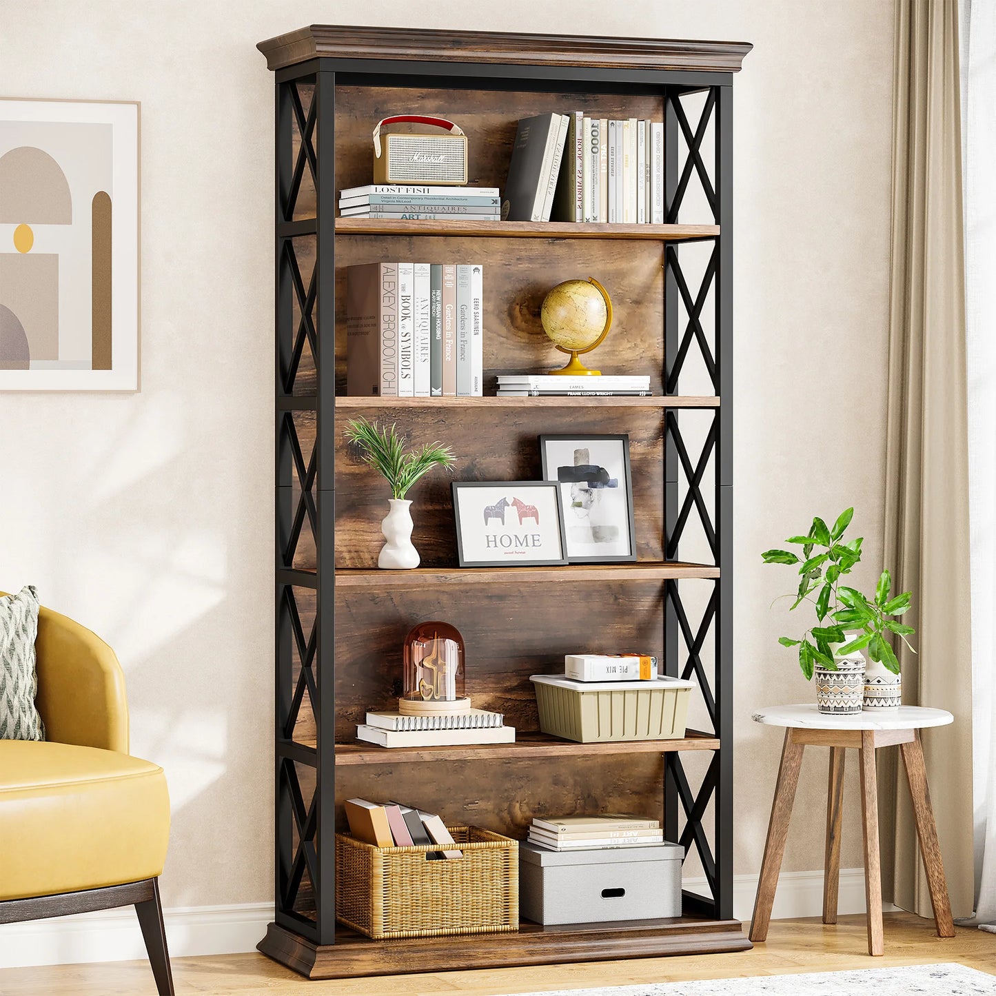 Tribesigns 5 Tier Bookcase Industrial Floor Standing Bookshelf