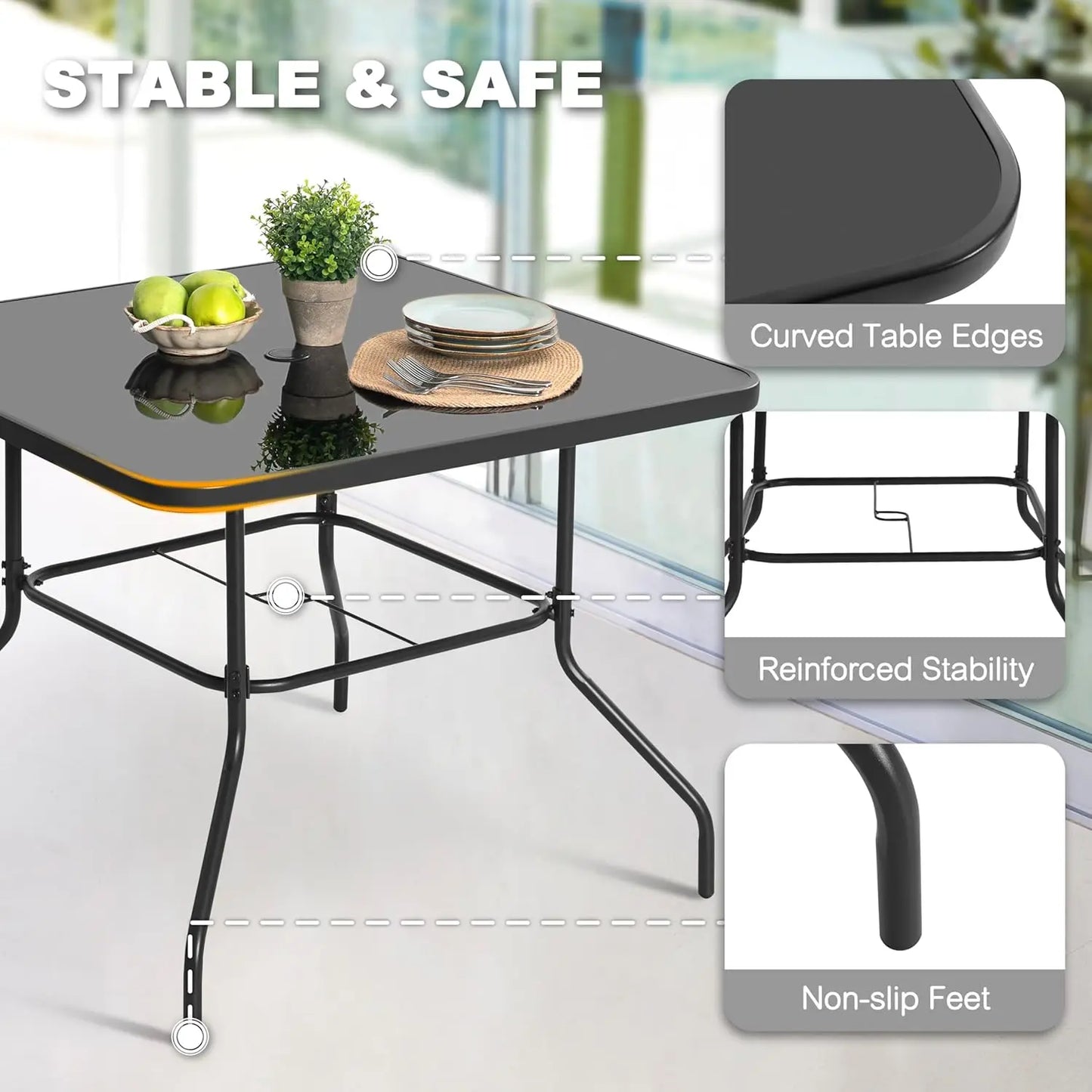 Patio Dining Set With Metal Table And Umbrella Hole