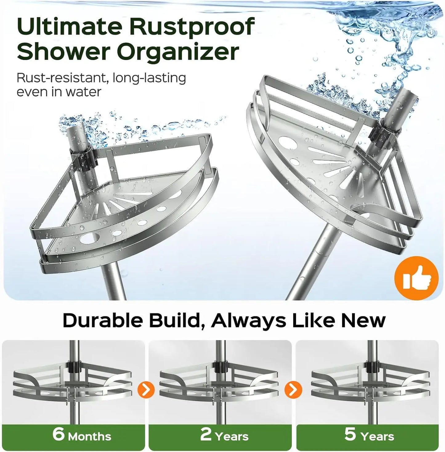 XMSJ Shower Caddy Tension Pole 4 Tier Rustproof Bathroom Organizer