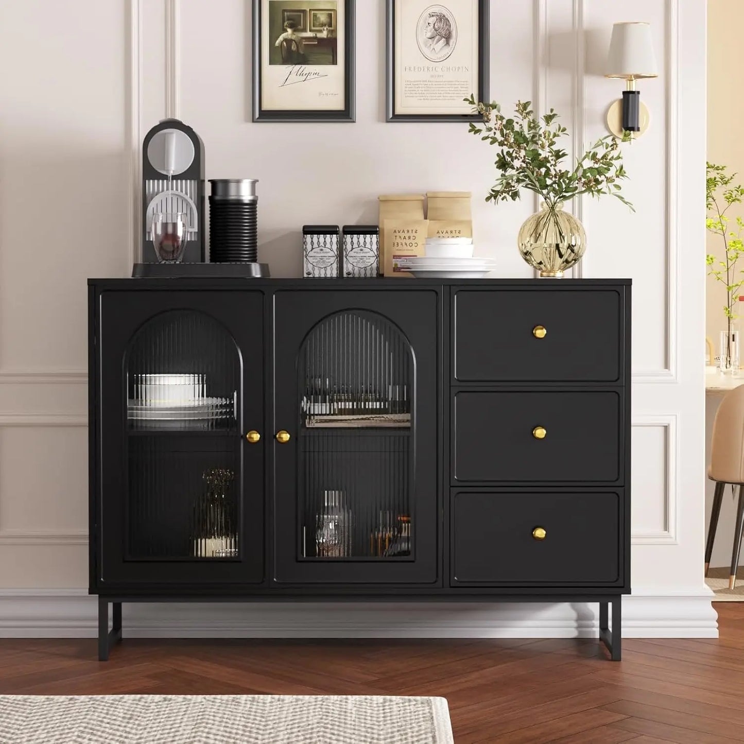 Buffet Cabinet With Storage Three Drawers Modern Sideboard For Dining Room Kitchen Storage Solutions