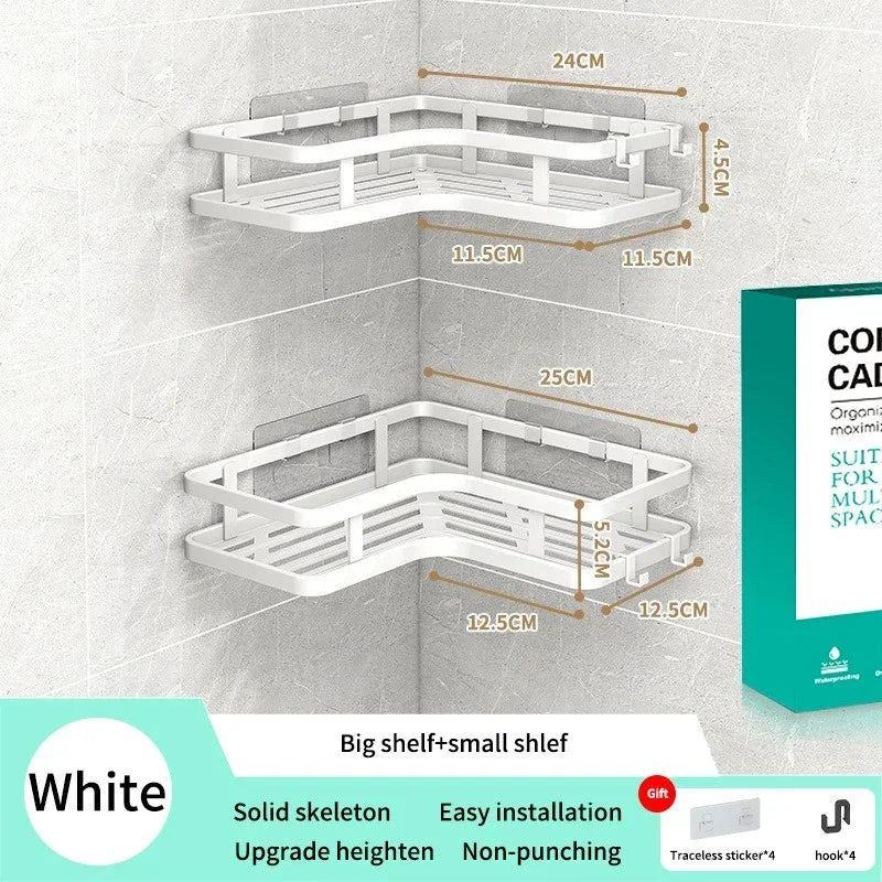 Double Layer Stainless Steel Corner Shelf No Drilling Wall Mount