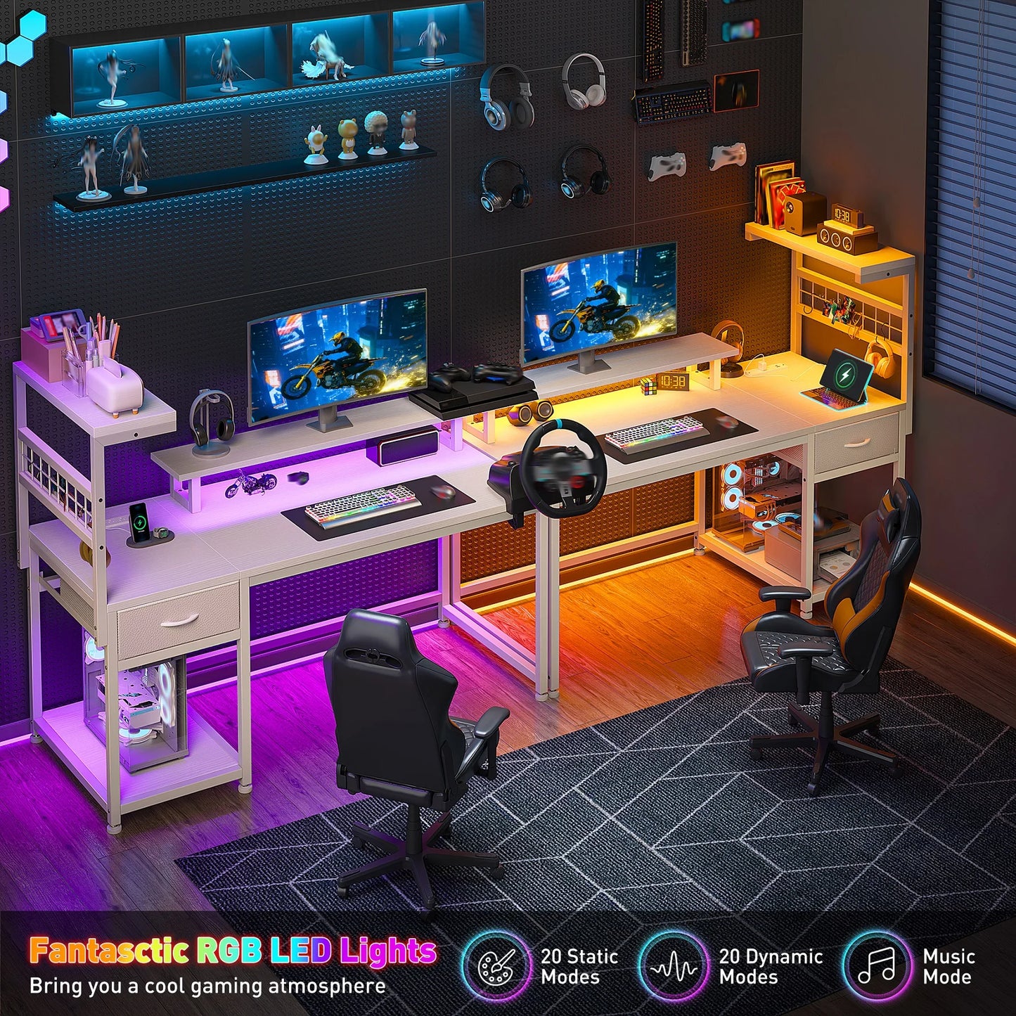EnHomee Gaming Computer Desk With Power Outlets And RGB LED