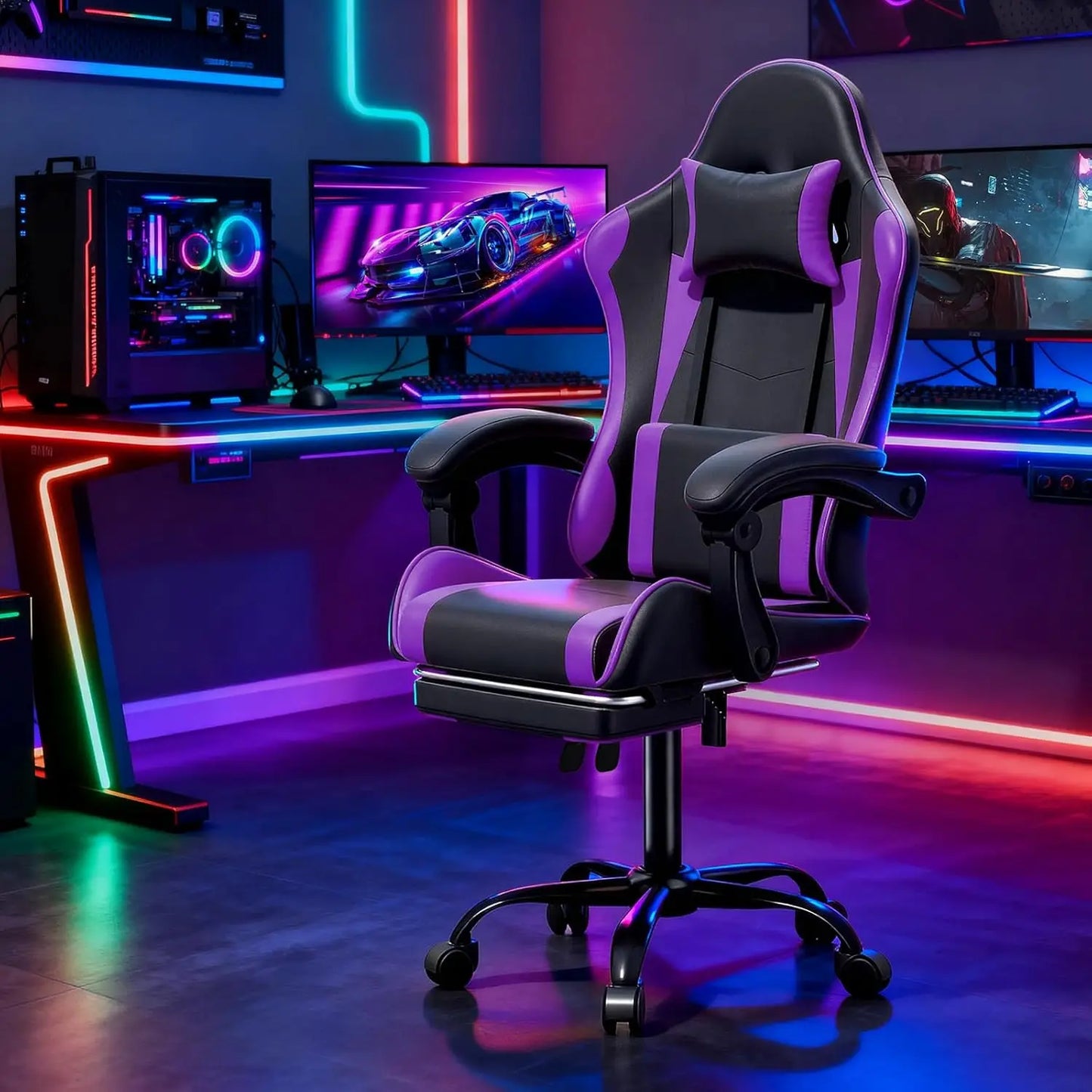 Ergonomic Gaming Chair for Adults with Footrest and Headrest