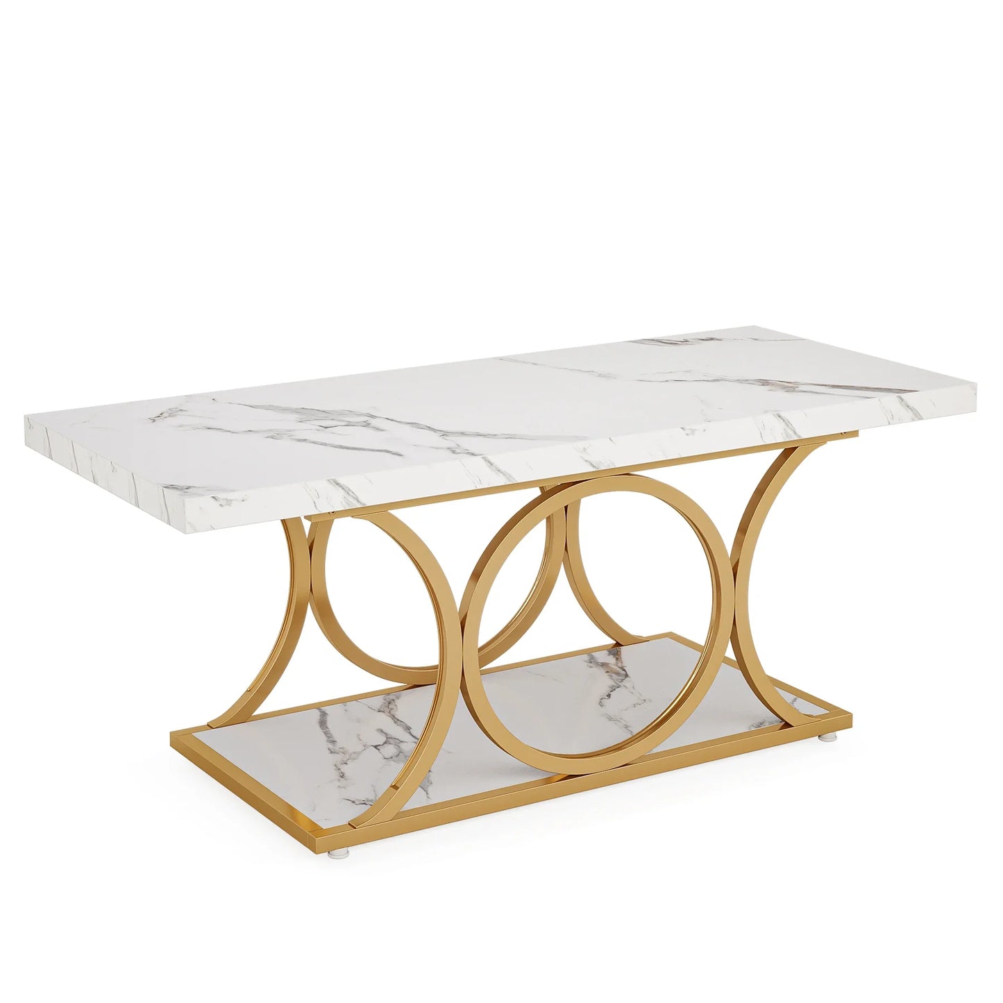 Tribesigns Rectangle Coffee Table Modern 2Tier Faux Marble Wood LivingRoomFurniture