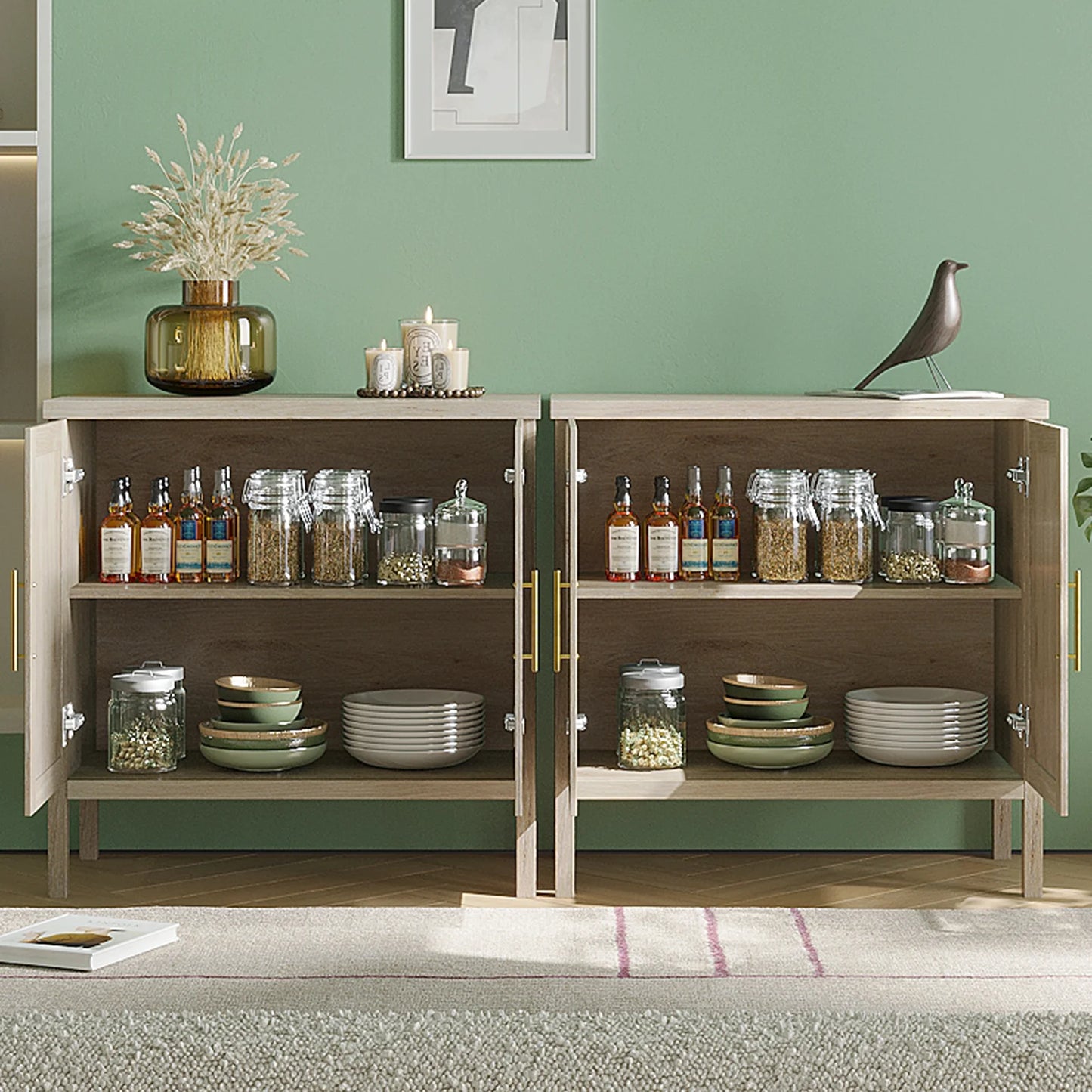 NONEDrawer Rattan Storage Cabinet With Decorated Doors Buffet Sideboard For Hallway Living Room