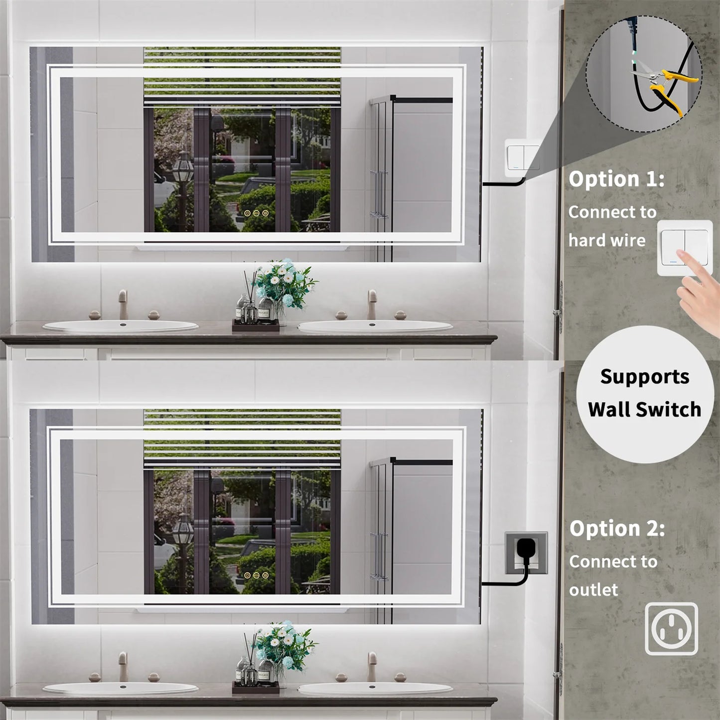 Backlit LED Bathroom Mirror Dual Lights Anti Fog Touch Dimmable
