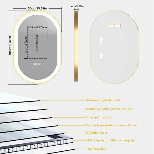 Oval LED Lighted Anti Fog Smart Vanity Mirror With Dimmable Illumination