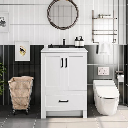 Bathroom Vanity With Ceramic Sink Cabinet Two Doors And Drawer