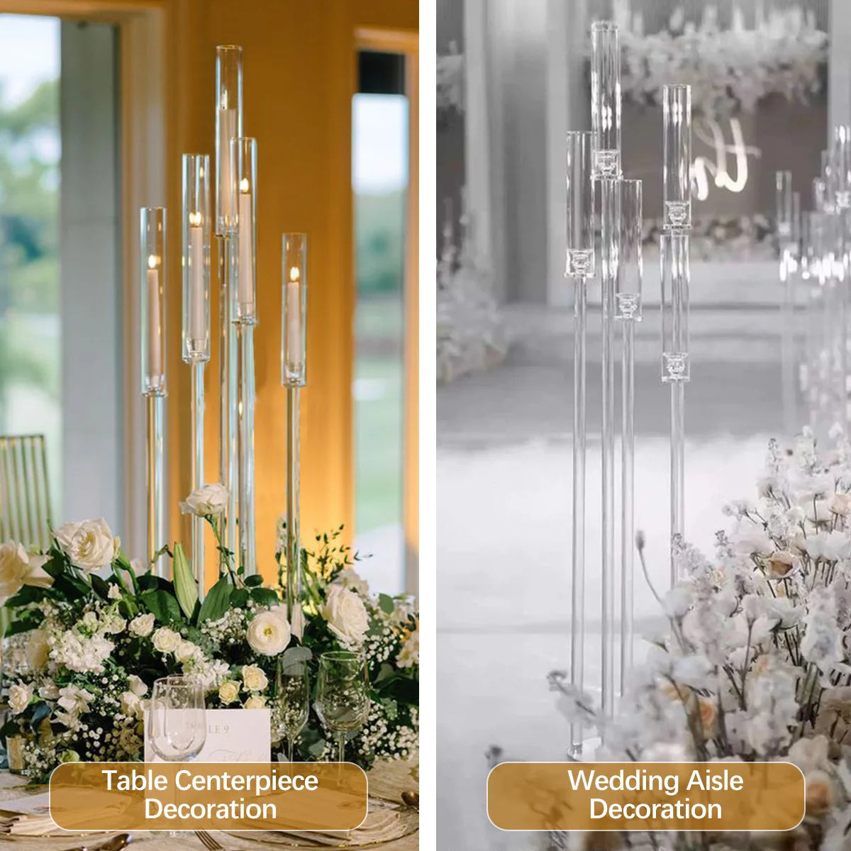 VINCIGANT Five Arm Acrylic Candelabra Floor Centerpiece for Wedding