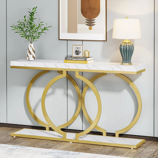Tribesigns Modern Ultradurable MarbleSurface Console Table With Iron Frame EntrywayDecor