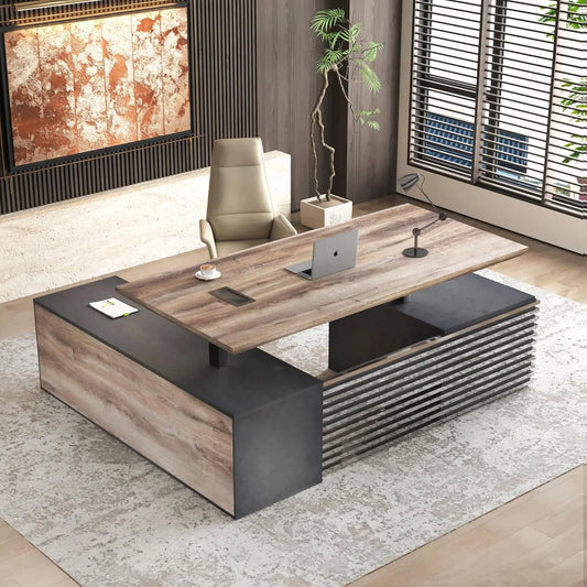 Adjustable Height L Shaped Executive Standing Desk With Drawers USB Ports