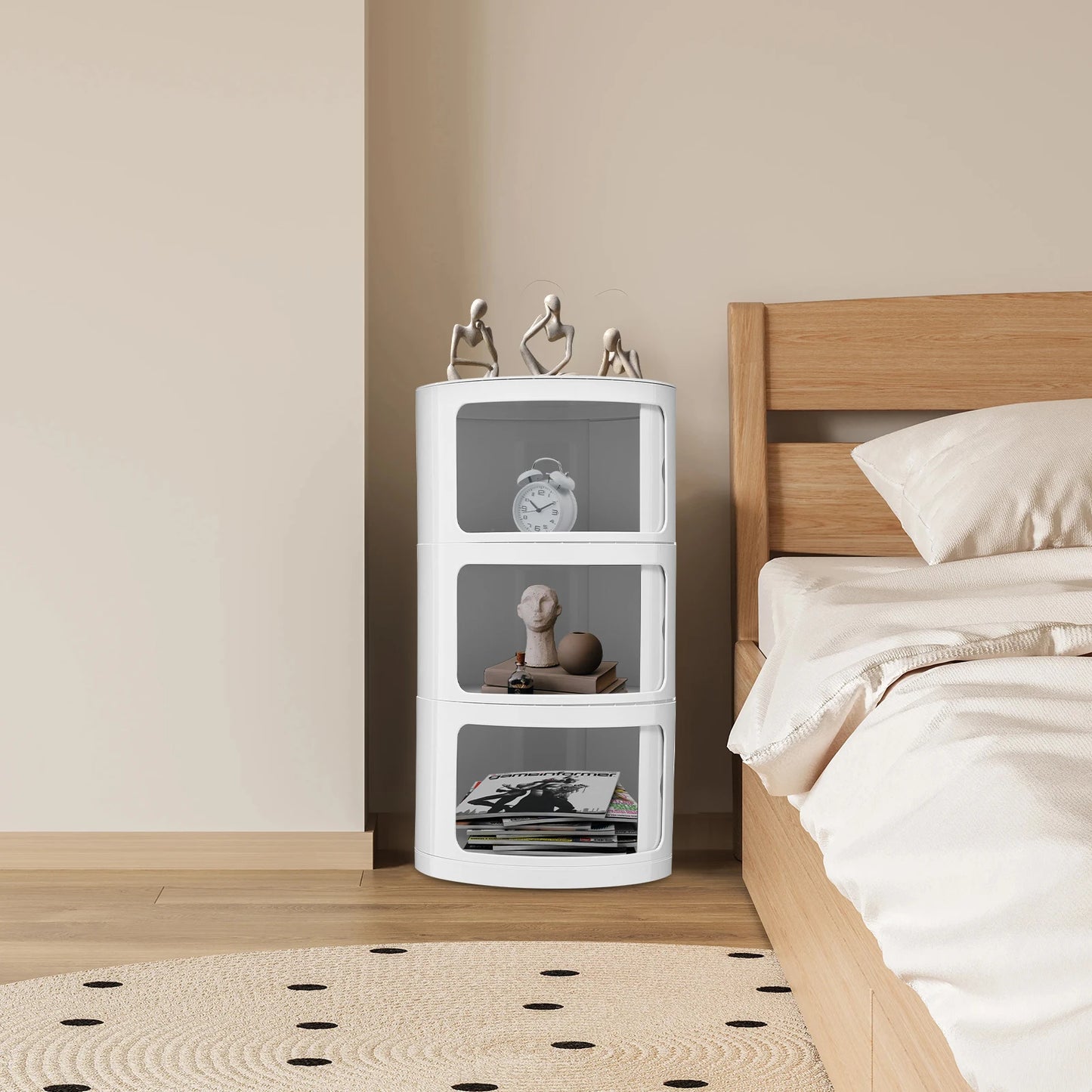 NONECN Round Bedside Cabinet With 3 Drawers Nightstand