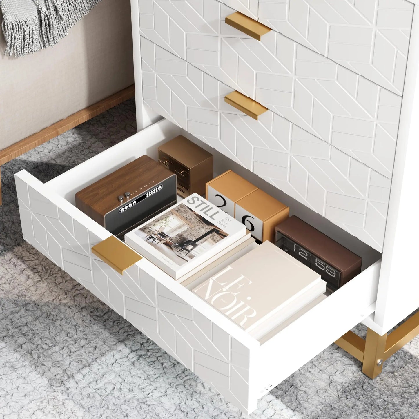 Studyset 5 Drawer Dresser With Metal Base Bedroom Cabinet