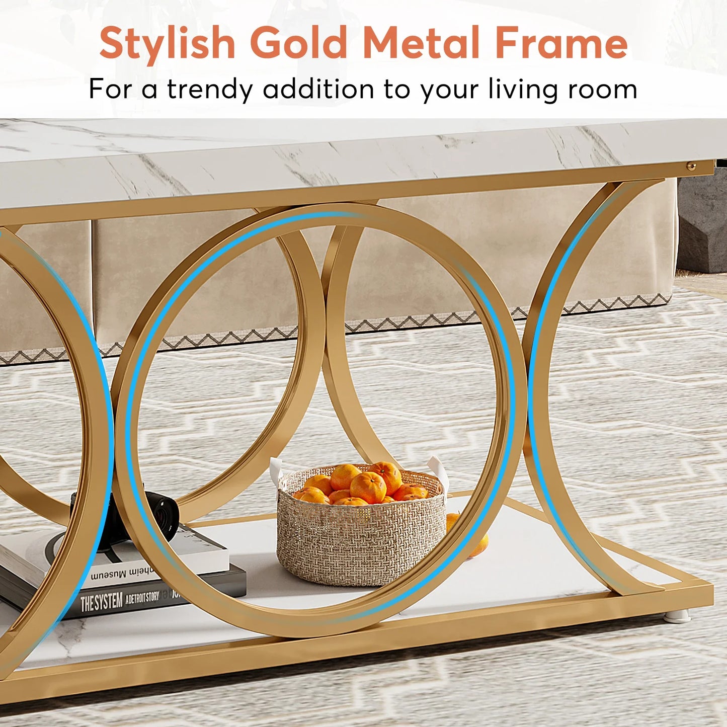 Tribesigns Rectangle Coffee Table Modern 2Tier Faux Marble Wood LivingRoomFurniture