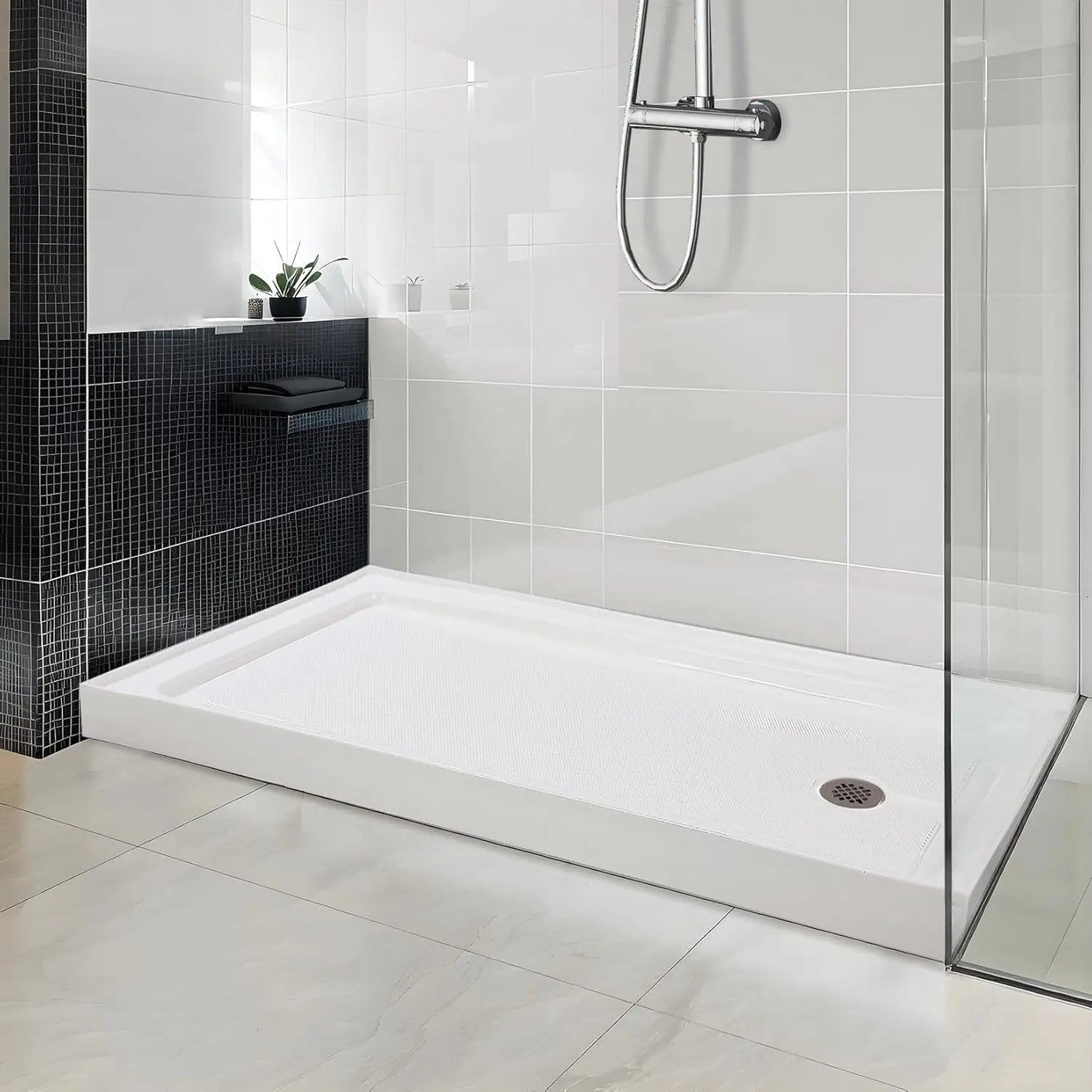 TWISTER.CK Anti-Slip Textured Acrylic Shower Base With Drain