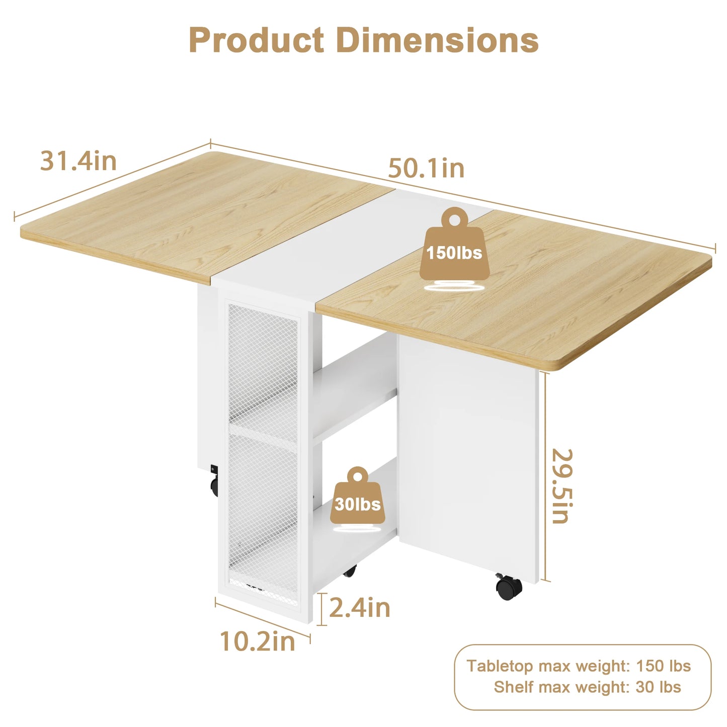 Studyset Folding Dining Table With Drop Leaf And Storage Extendable