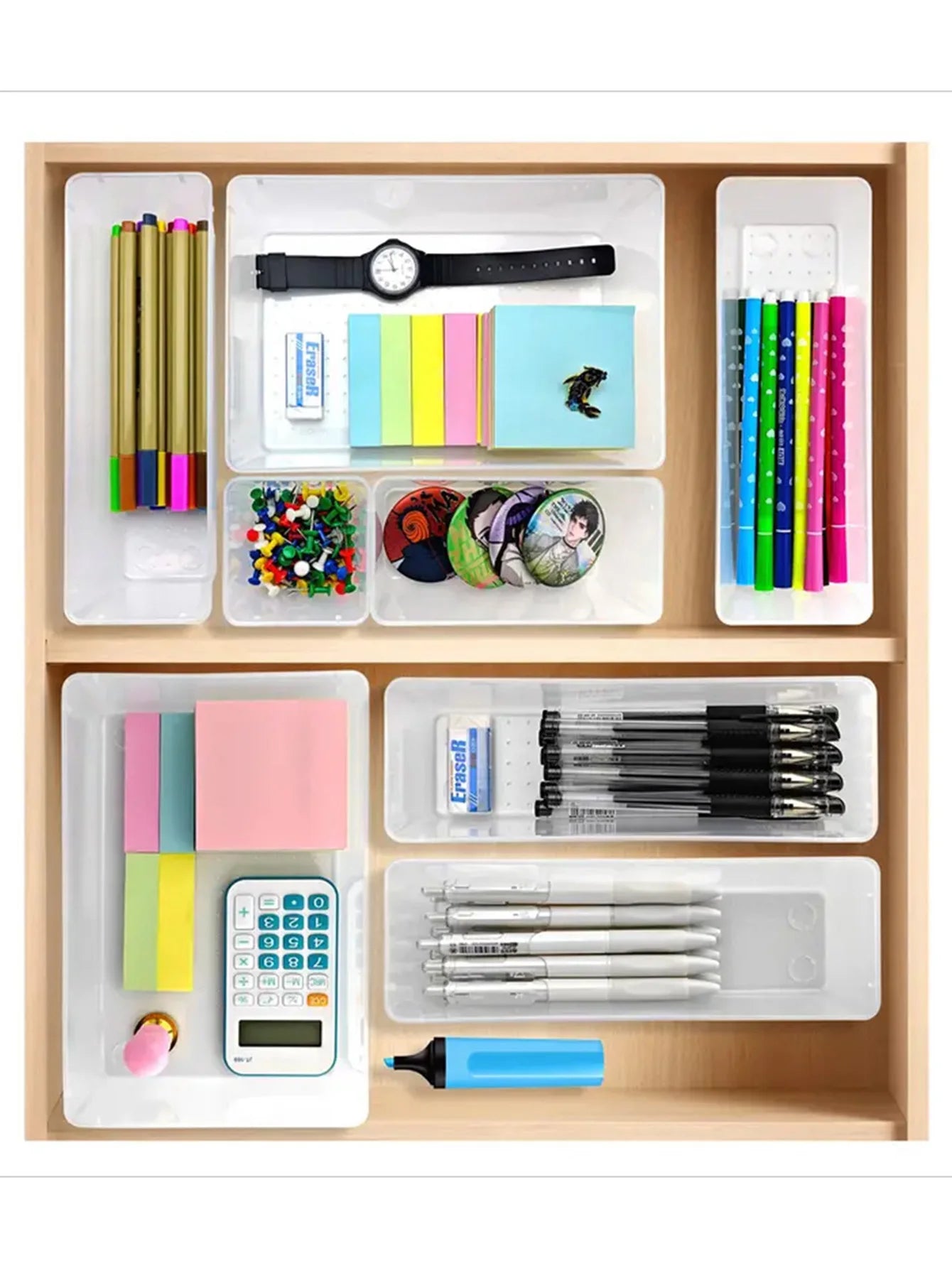 NONECN 44pc Drawer Storage Box Set Multi Functional Transparent