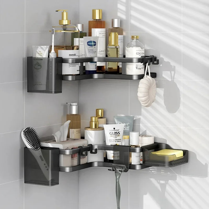 Double Layer Stainless Steel Corner Shelf No Drilling Wall Mount