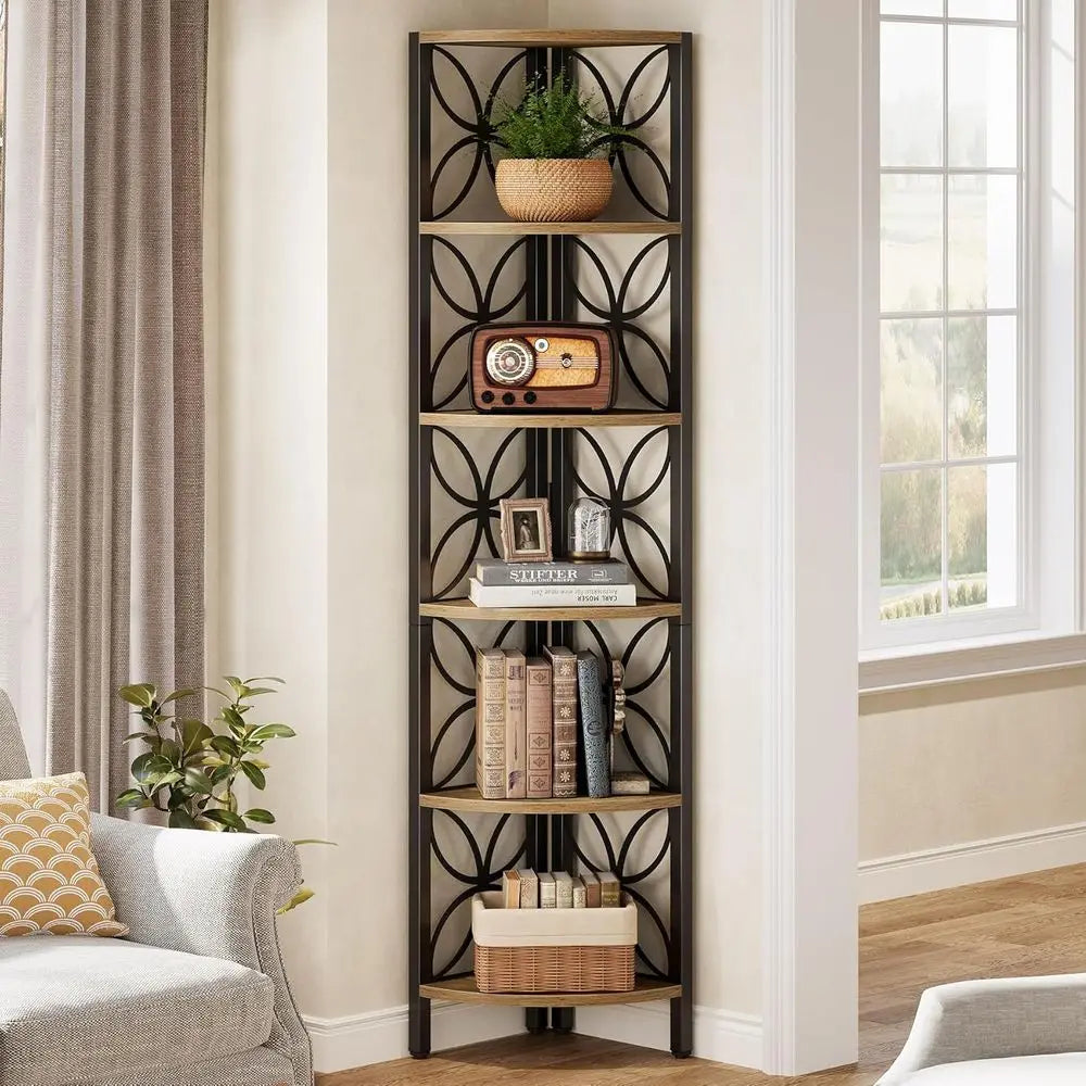 DAFIFY Rustic Corner Bookshelf Display Shelf For Living Room