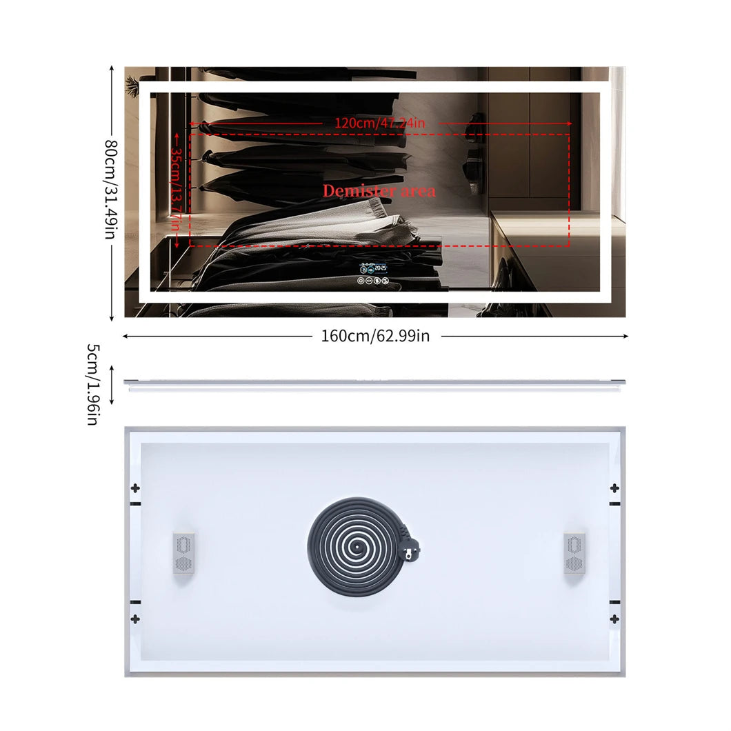 Borwart Smart LED Vanity Mirror With Bluetooth Display Anti Fog