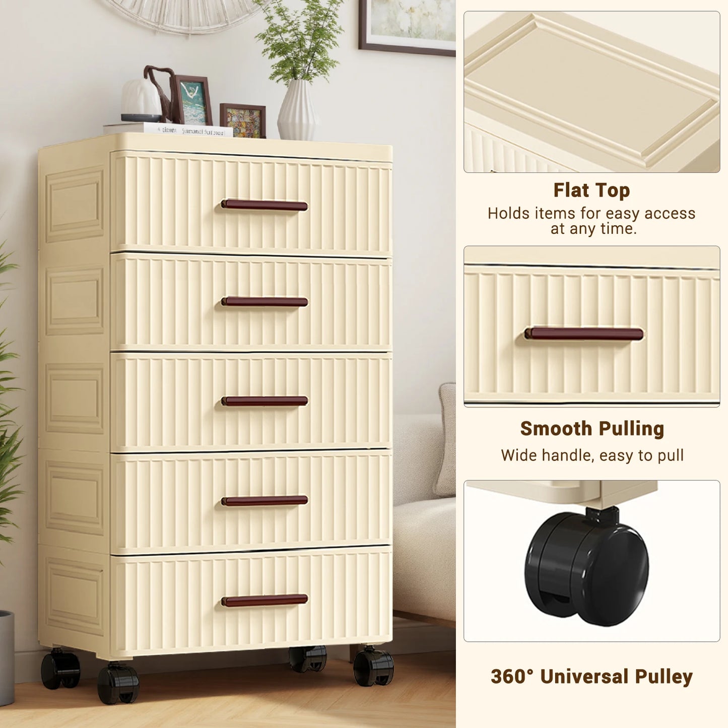 Plastic Drawer Cabinet Storage Cart With Wheels For Bedroom