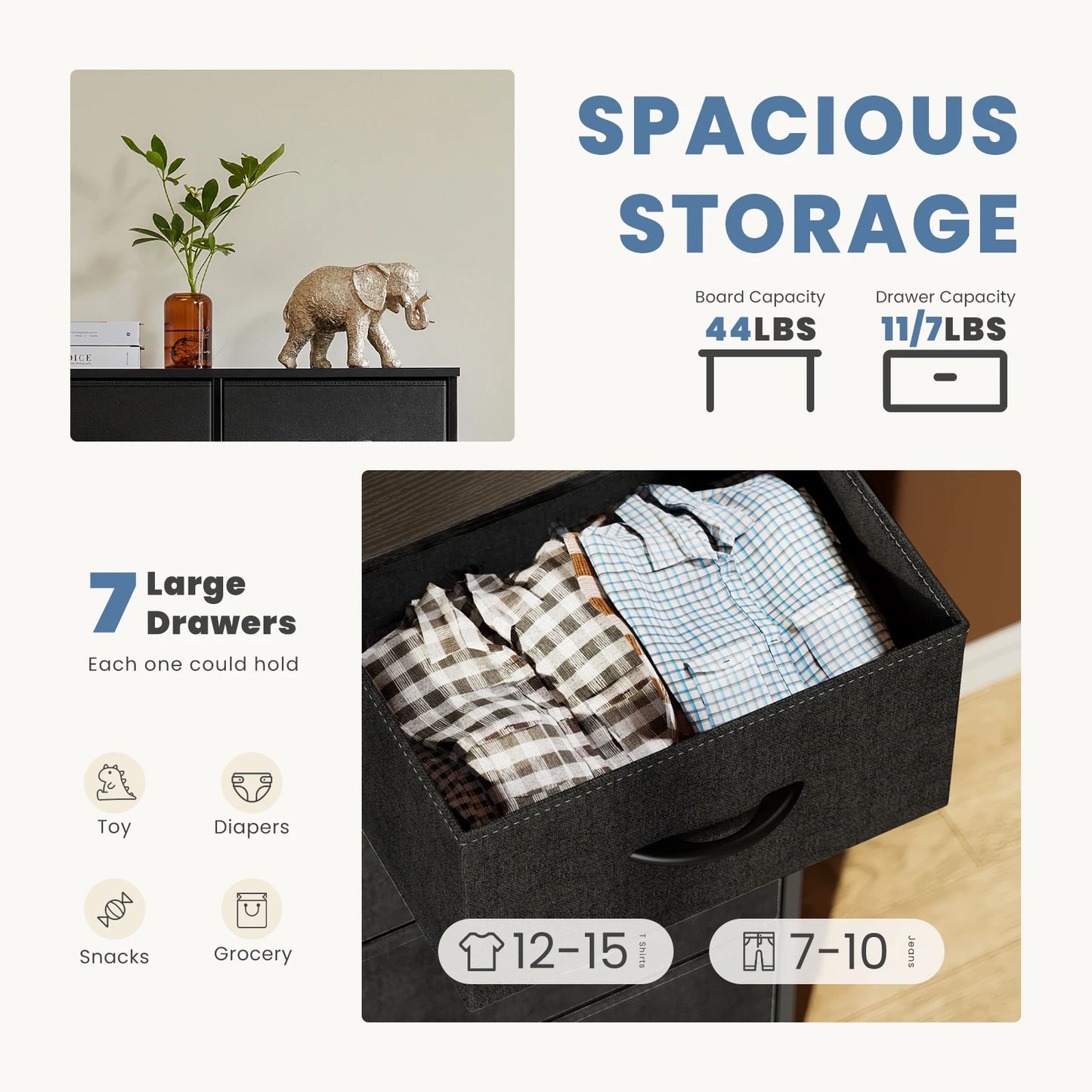 JHK Dresser With 7 Fabric Drawers Storage Cabinet For Bedroom Living Room Organization