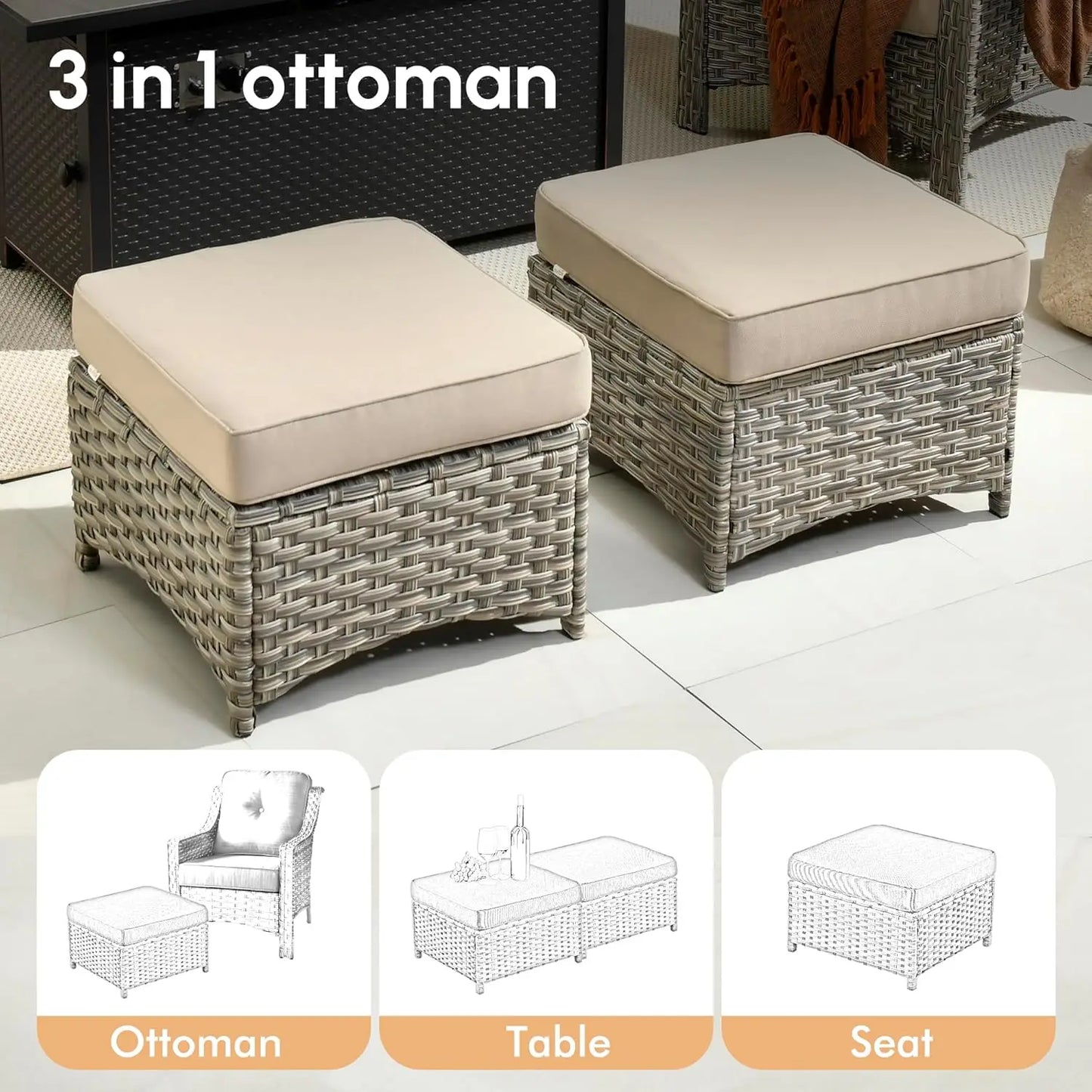 6 Piece All Weather Patio Outdoor Furniture Set Wicker Rattan Sofa Ottoman