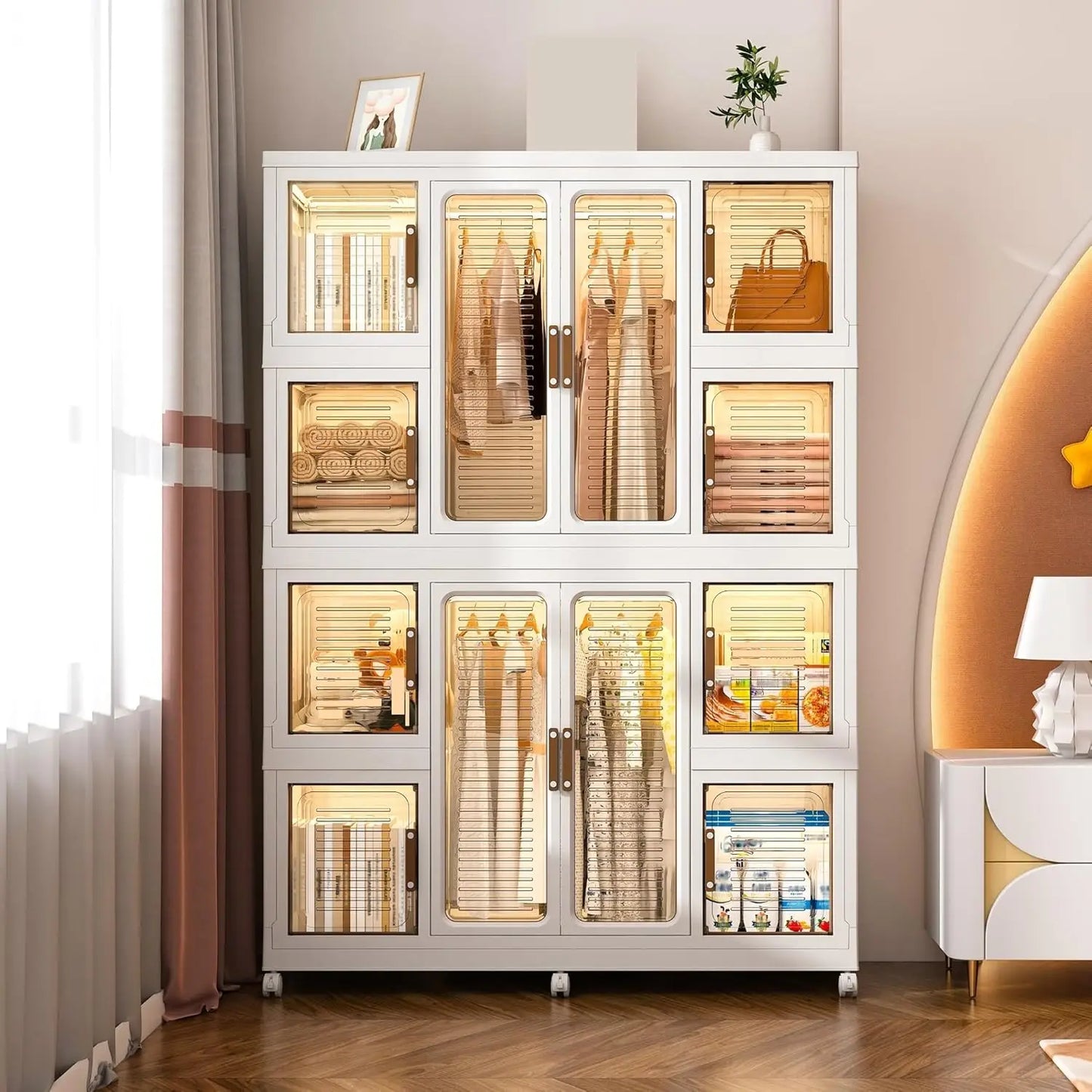 HUANZHUANG Modern Portable Wardrobe Closet Organizer With Magnetic Doors