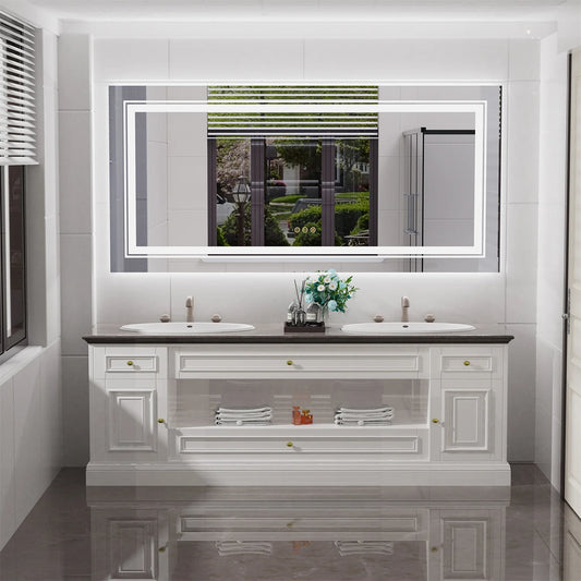 Backlit LED Bathroom Mirror Dual Lights Anti Fog Touch Dimmable